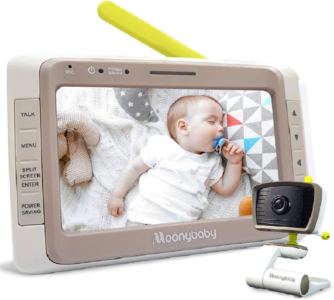 Moonybaby WideView 50 Baby Monitor with Camera and Audio, No WiFi, 5 Inches Large Display, Split Screen, Auto Night Vision, Zoom, Sound Activated