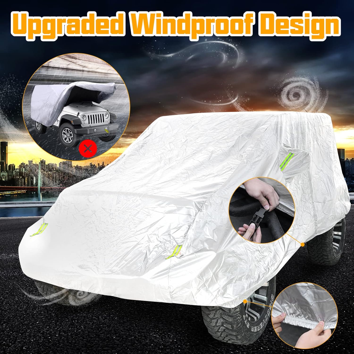 Silver 2-Door Full Car Cover Compatible with Jeep Wrangler CJ YJ TJ JK & JL 2 Door 1965-2021 All Weather Protection Snow Rain Waterproof Sun Shade