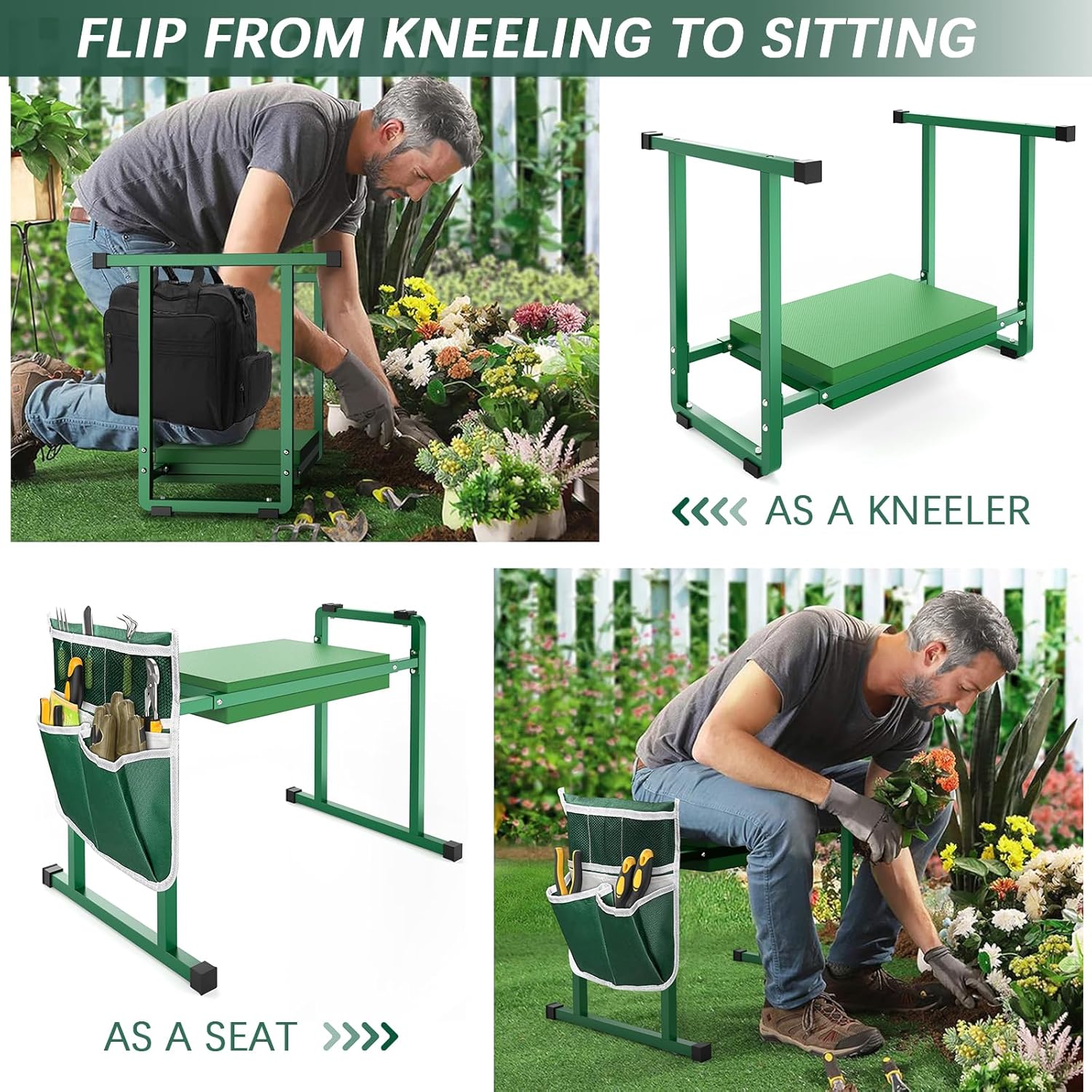 10.2" Wider Garden Kneeler and Seat, Stable and Save Anti-Tipping Garden Kneelers Seat with Handle, Heavy Duty Gardening Stool for Seniors