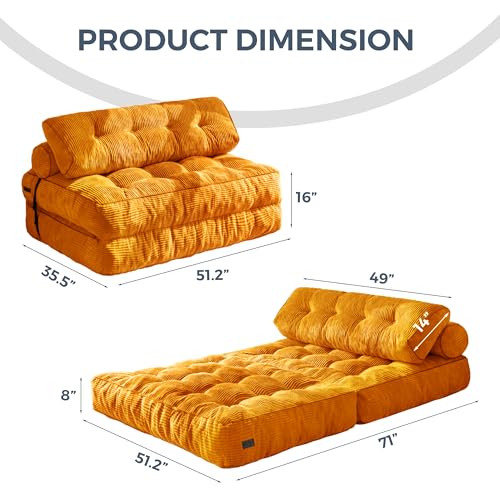 MAXYOYO Folding Sofa Bed, Convertible Sleeper Chair with Pillow Foldable Mattress with Back Support