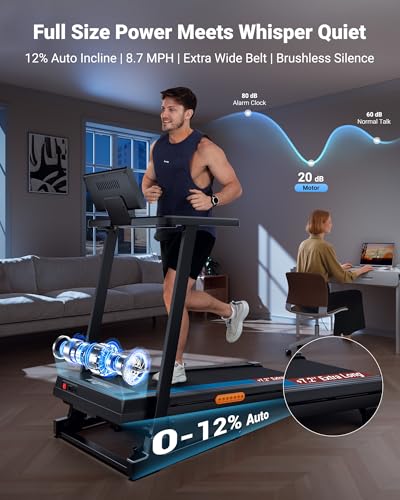 THERUN Treadmill with Incline, 3.0 HP Foldable Treadmills for Home, Brushless Motor Auto Incline Treadmill, 12 Level Adjustable, 300 LBS Capacity