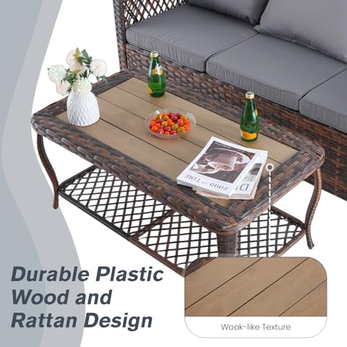 MELLCOM 4 Pieces Patio Furniture Set, Outdoor Wicker Chairs with Ottomans