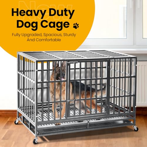 Oranland 48 inch Heavy Duty Indestructible Dog Crate,2025 New Upgraded Reinforced Baseplate for Large Dogs