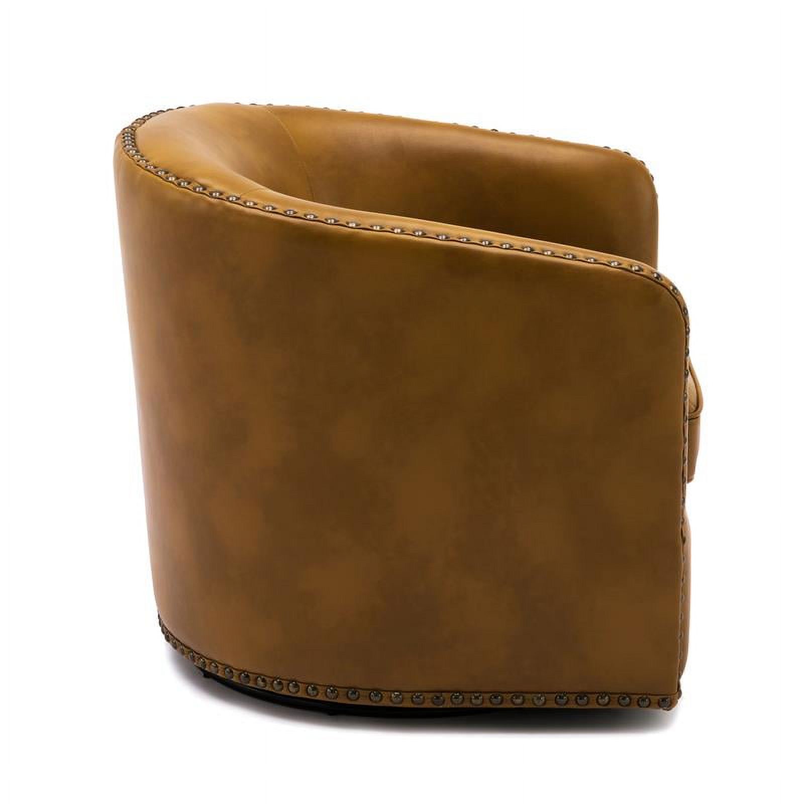 Pemberly Row Camel Brown Faux Leather Swivel Arm Chair with Nailhead Trim