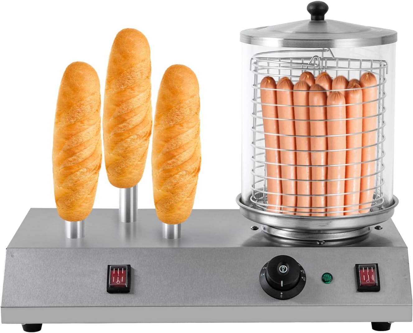 Electric Hot Dog Steamer & Bun Warmer Steamer Stainless Steel Portable Commercial Hot Dog Machine with Bun Warmer for Hot Dogs Sausages 86-230℉