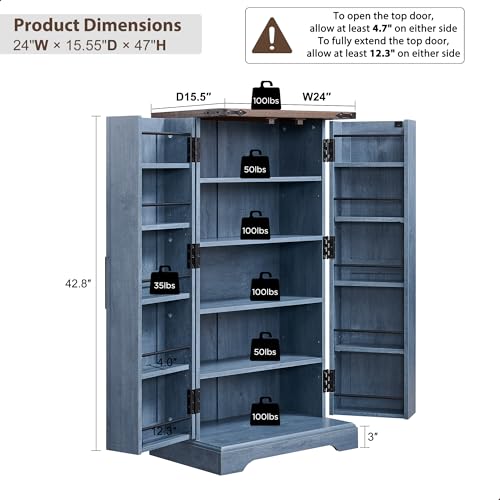 72" Tall Kitchen Pantry, Farmhouse Storage Cabinet with Barn Doors, Organizer, Drawer and Adjustable Shelves, Rustic Wood Cupboard for Kitchen