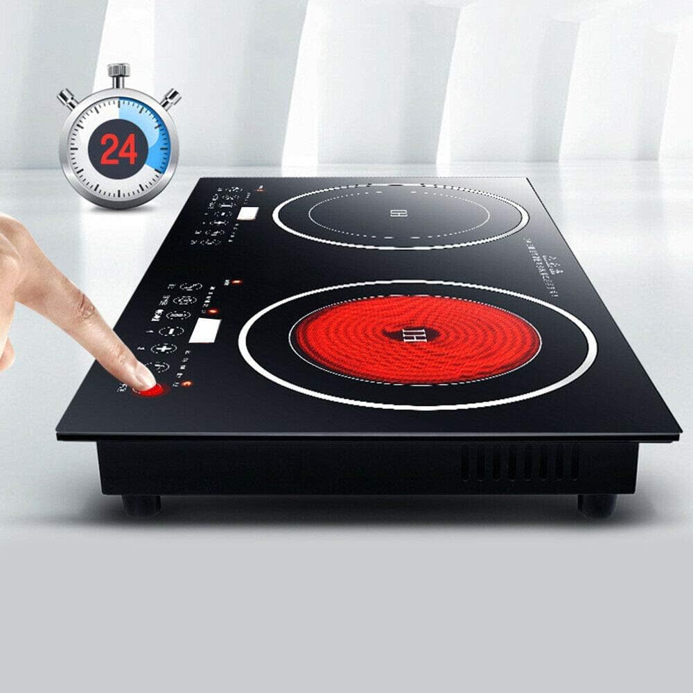 1200W Electric Stove Dual Induction Cooktop Counter Top Burner Digital Magnetic Double Hot Plate Countertop Burner Cooker for Home&Commerical