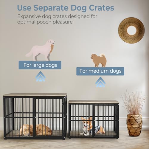 43'' Dog Crate Furniture with 3 Doors, XL Wooden Crate End Table Heavy Duty Indoor Puppy Cage for Medium to Large Dogs, Multiple Units Can be Combined