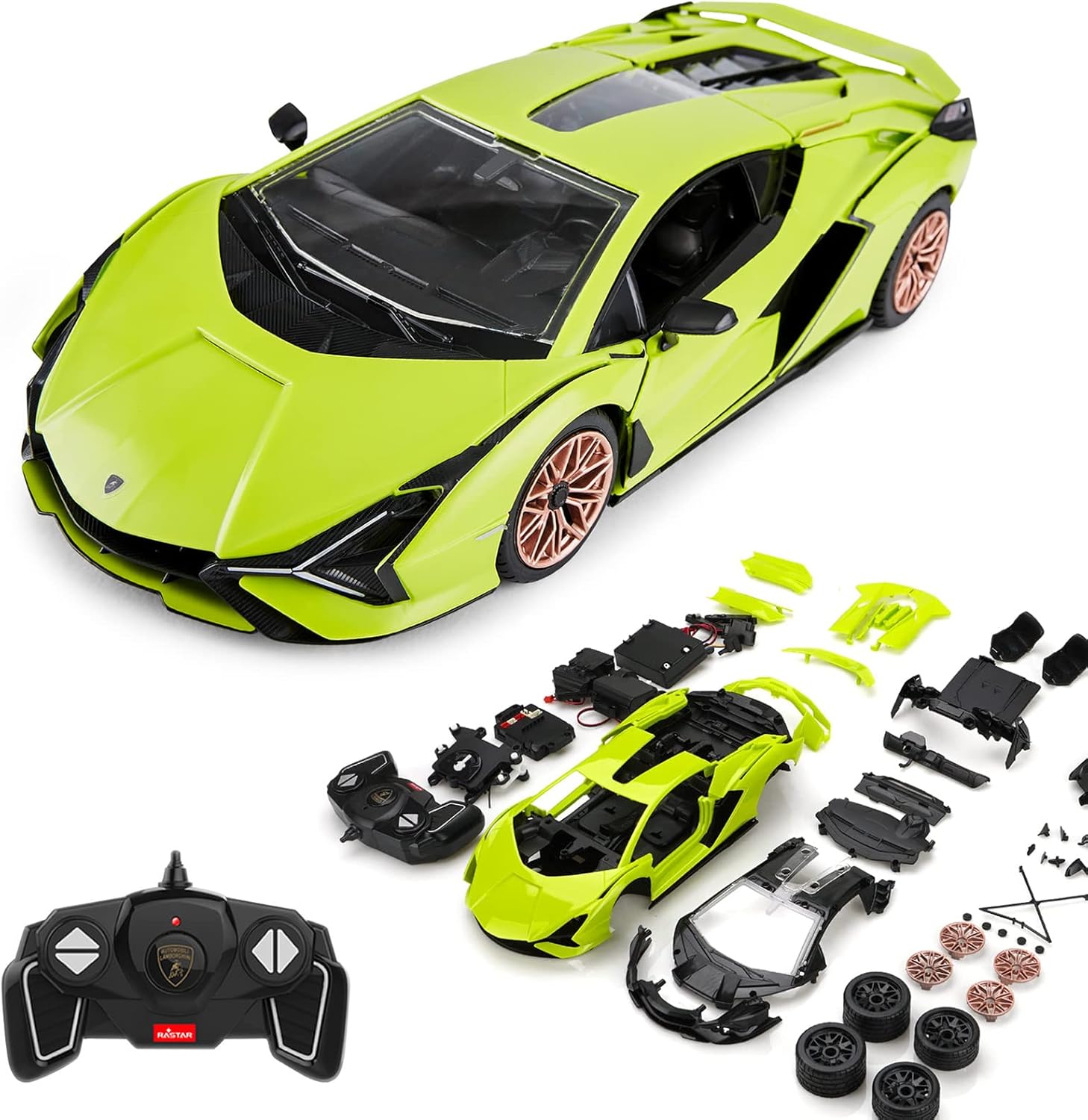 RASTAR 72PCs Lamborghini DIY Model Car Kits to Build for Kids & Adults, Build Your Own Officially Licensed 1:18 RC Car with Remote