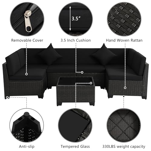 KIGOTY Patio Furniture Set 7 Pieces Conversation Sets, Outdoor Sectional Sofa