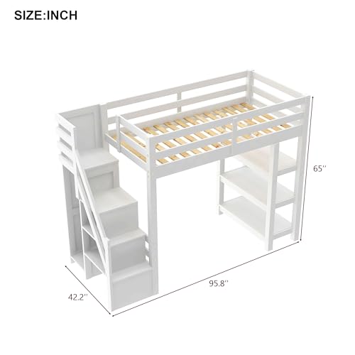 Gaming Bed with Desk,Wardrobe,Ample Storage Space,and RGB LED Light, Full Size Wood Loft Bed for Kids Bedroom (Cloud Blue/K)