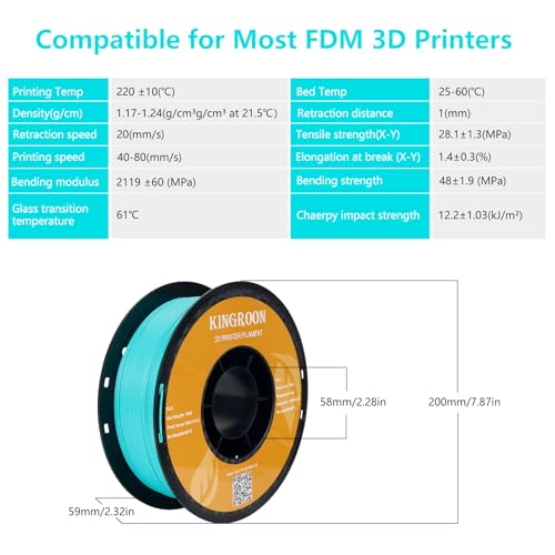 Kingroon PLA 3D Printer Filament, 12Rolls, Dimensional Accuracy +/- 0.03 mm, 12kg Spool(26.4lbs)