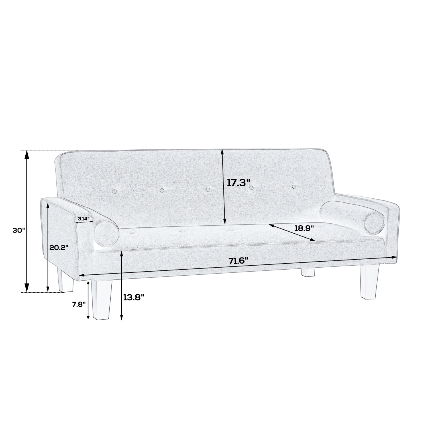 Modern Convertible Sofa Bed with Two Pillows - 72" Cotton Linen Sofas, Ideal for Family Living Rooms
