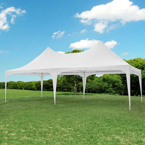 EROMMY 26x19ft Party Tent, White Wedding Tent, Decagonal Heavy Duty Canopy with 8 Removable Sidewalls, 8 Church Windows and 2 Pull-Back Doors
