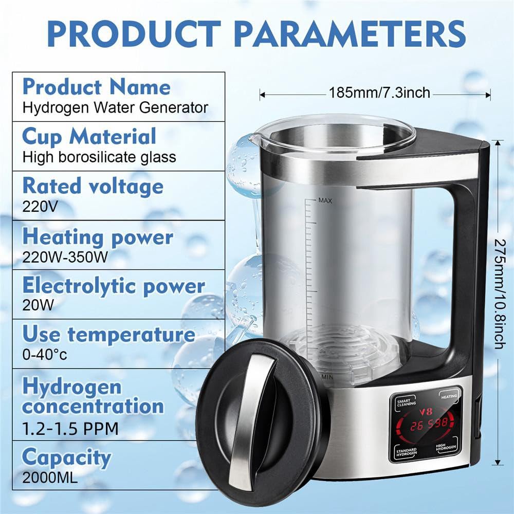 Upgraded Hydrogen Water Generator Kettle, 2L Hydrogen Rich Water Machine with SPE and PEM Technology, Hydrogen Content up to 1500 PPB