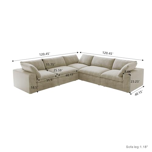 160.6" Cloud Couch Modular Sectional Sofa for Livingroom,Oversized Convertible Sofa with Storage Ottomans,6 Seat Wide Couches