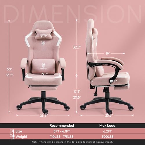 Dowinx Fabric Gaming Chair with Pocket Spring Cushion,Breathable Computer Chair with Massage Lumbar Support and Footrest