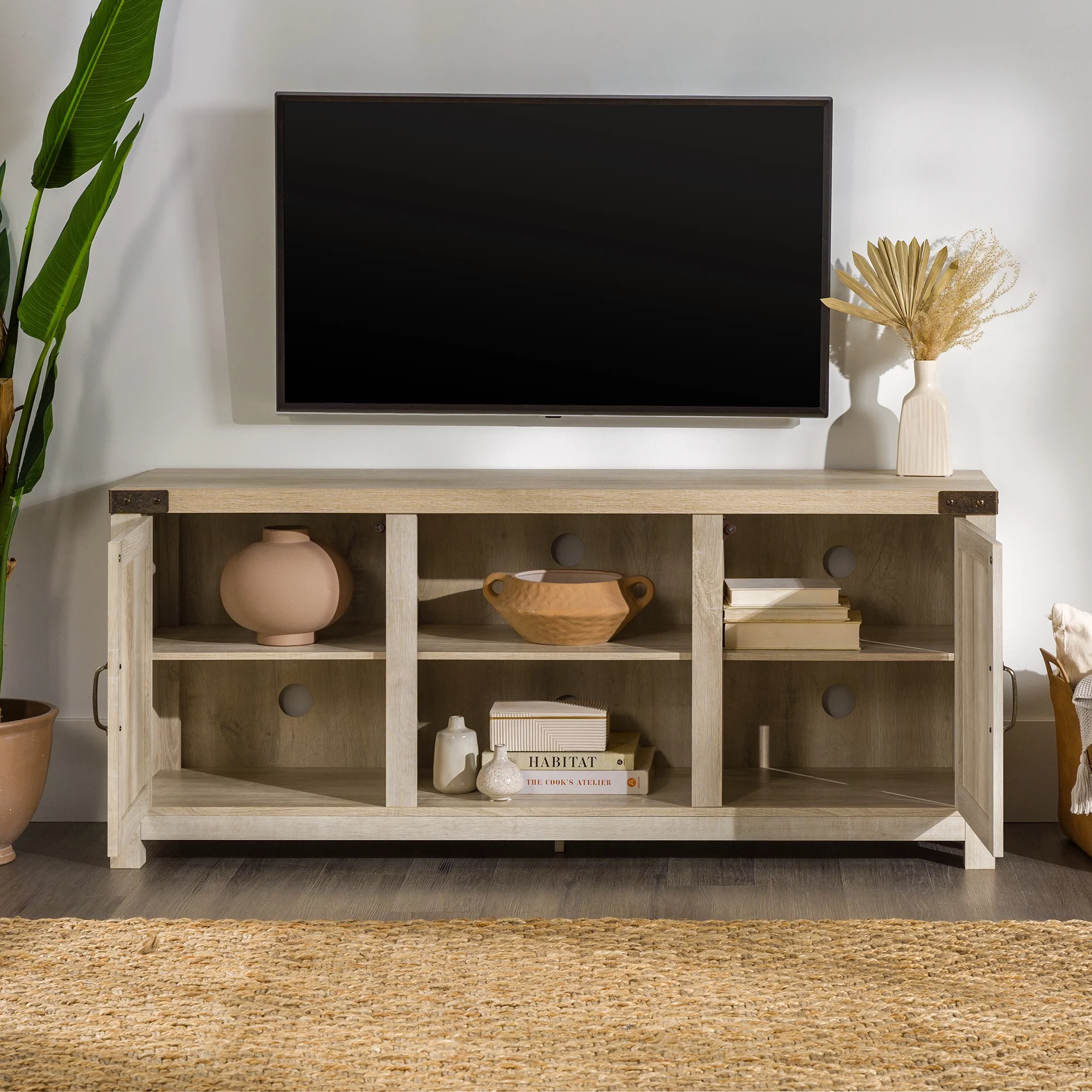 Walker Edison Modern Farmhouse Barn Door TV Stand for TVs up to 65, Grey Wash
