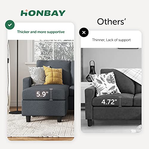 HONBAY Convertible Sectional Sofa, L Shaped Couch with Reversible Chaise for Small Space, Black