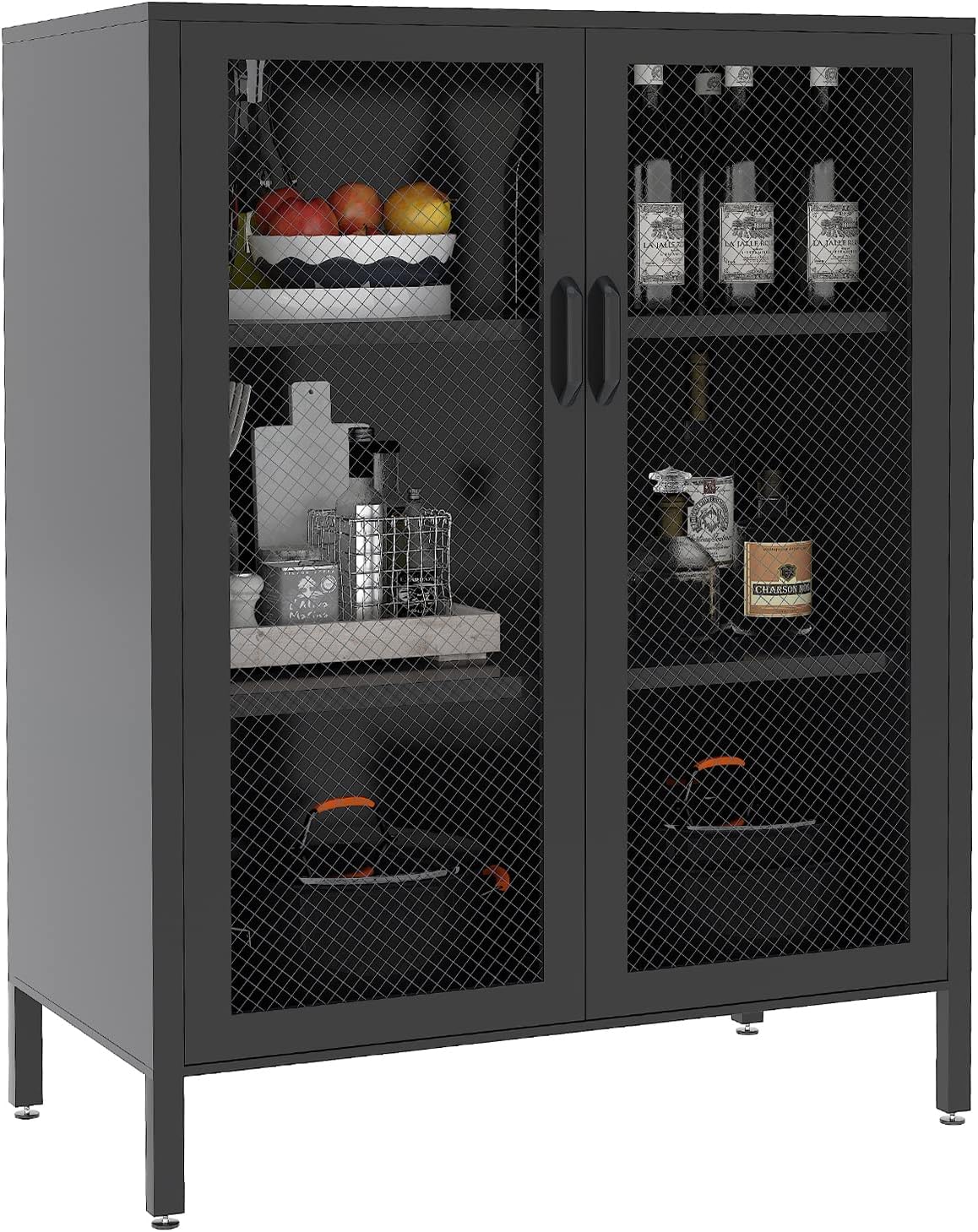 Metal Storage Cabinet with 2 Adjustable Shelves, 41.7" Black Garage Cabinets with Doors and Lock, for Home Office, Utility Room