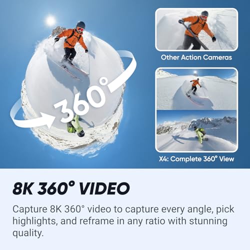 Insta360 X4 Standard Bundle - Waterproof 8K 360 Action Camera, 4K Wide-Angle Video, Invisible Selfie Stick Effect, Removable Lens Guards