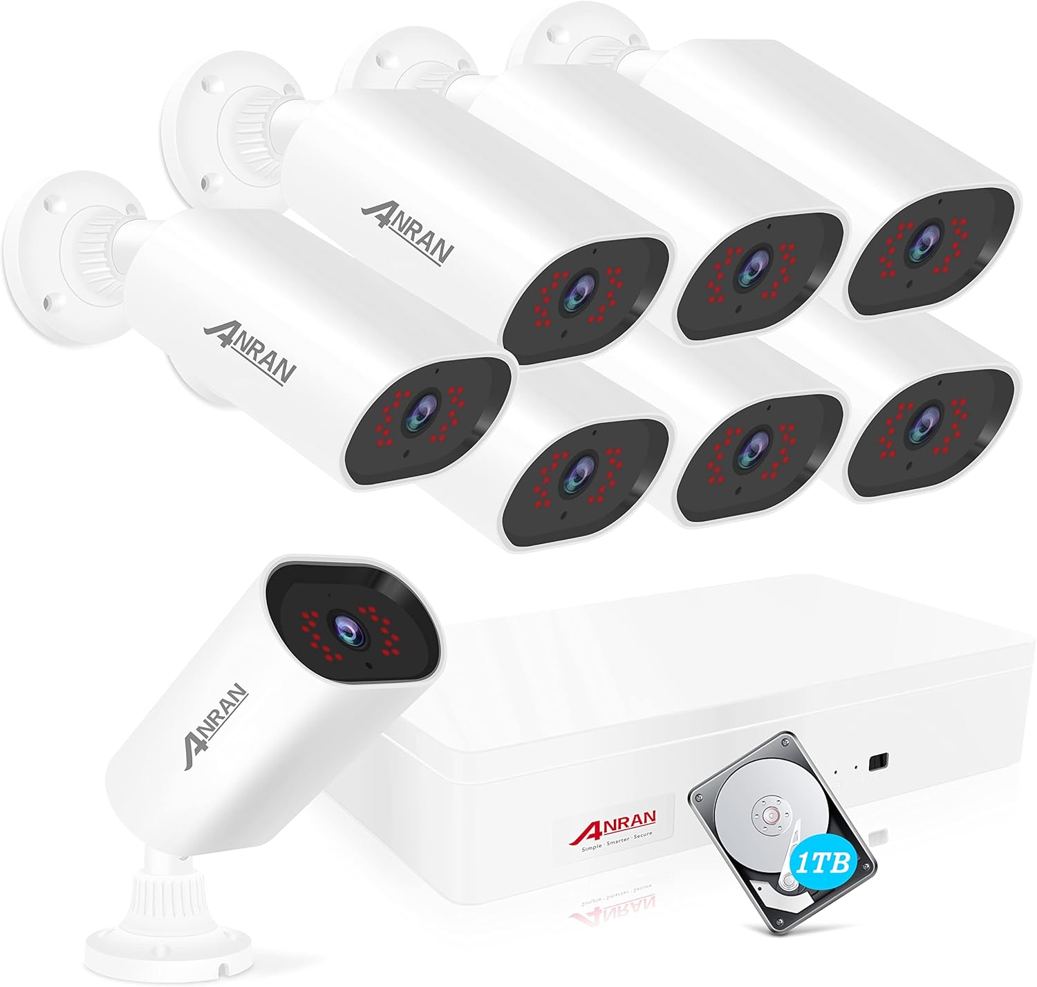 【5MP Lite DVR】8CH Wired outdoor Security Camera System with 8pcs 1080P HD Waterproof Surveillance Home Cameras, Easy Setup, Clear Night Vision