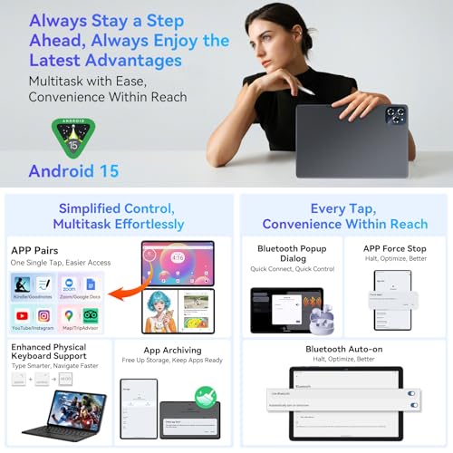 Tablet Android 15 Tablet-11 Inch FHD Display, 24GB RAM 256GB ROM /2TB TF, T615 Octa-Core AI Tablets, 8000mAh/18W Fast Charge, 5G WiFi & 16MP Camera