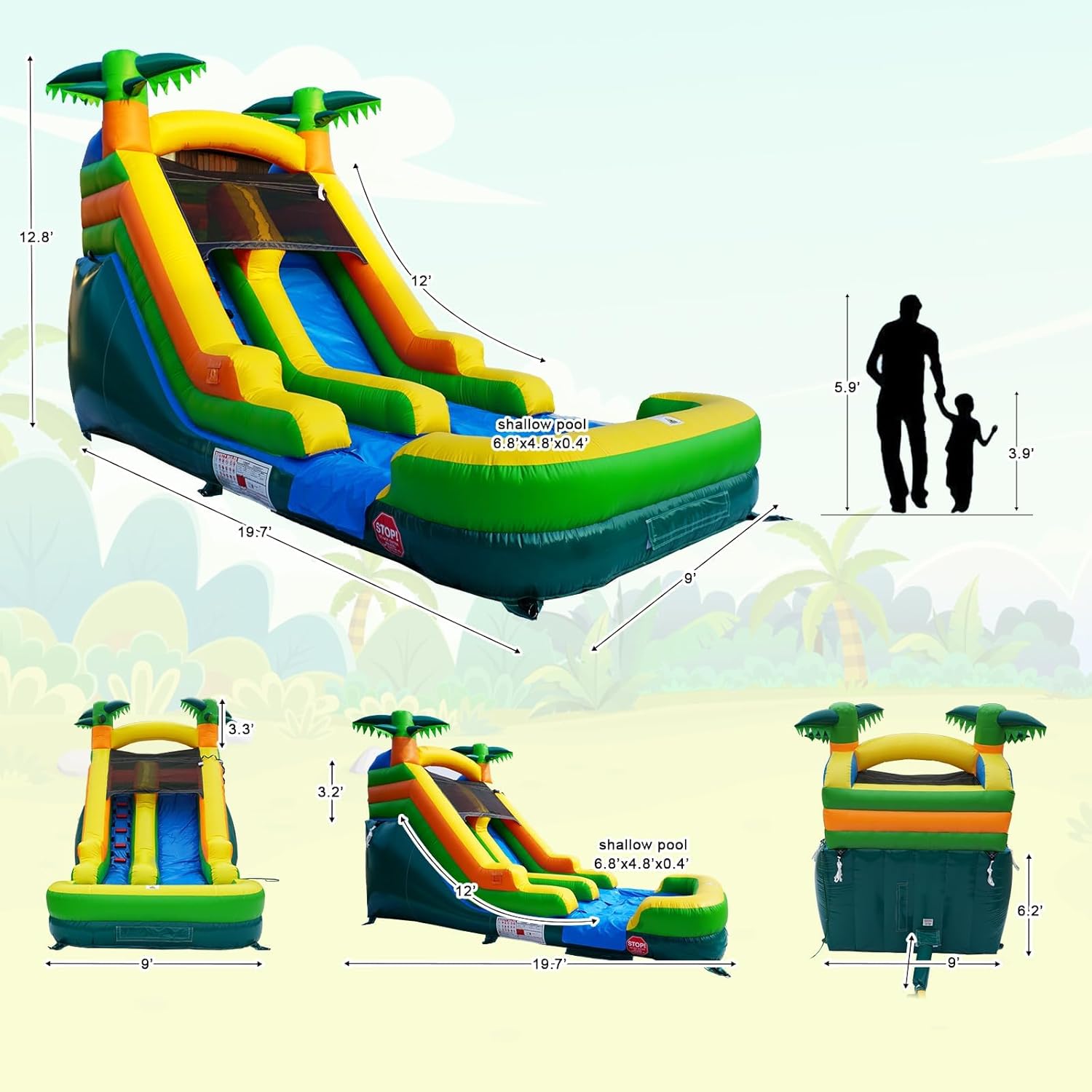 Commercial PVC Inflatable Water Slide Bounce House with Air Blower for Kids or Adults,Semi Commercial,Park Use,High Slide with Shallow Pool