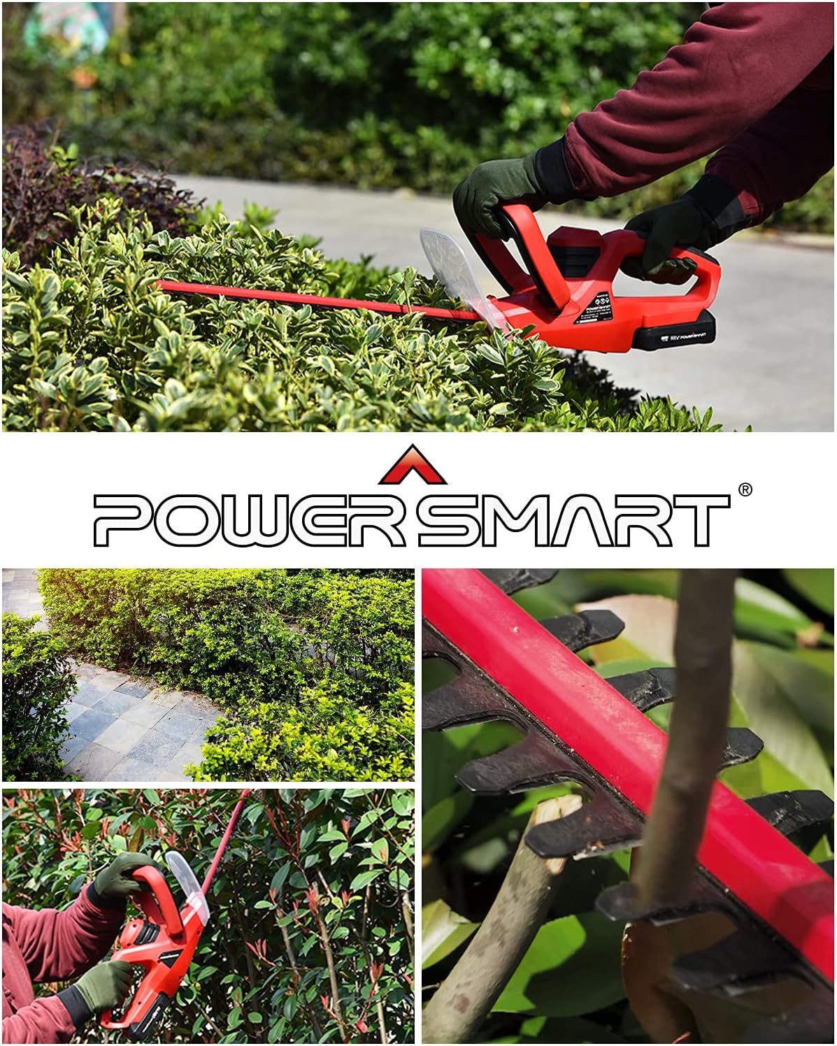 PowerSmart Hedge Trimmer Cordless, 20V Max Battery Operated Hedge Clippers Cordless with 16-Inch Blade, Garden Battery Powered Bush Trimmer