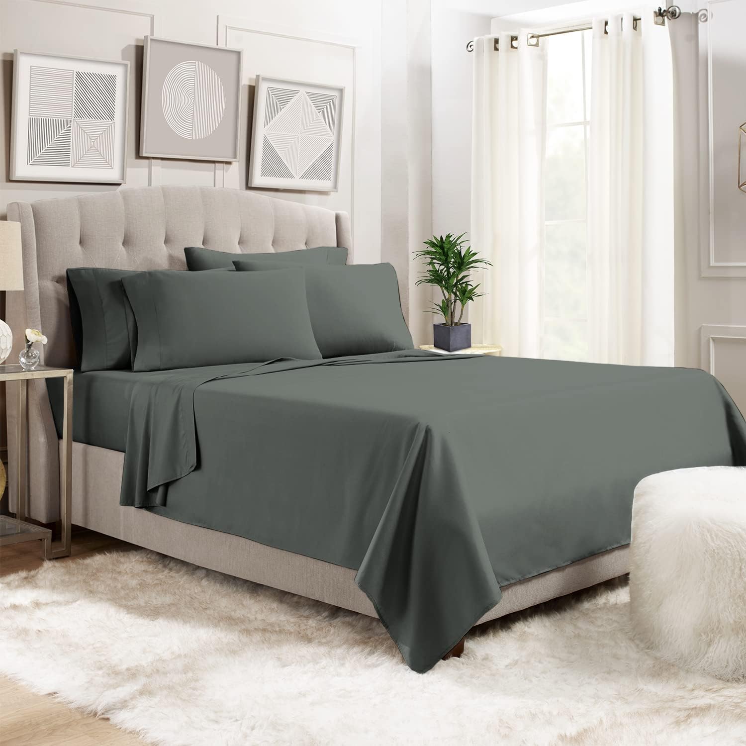 Pizuna 800 Thread Count Cotton California-King-Sheet-Set White, 100% Long-Staple-Cotton Smooth Sateen Sheets