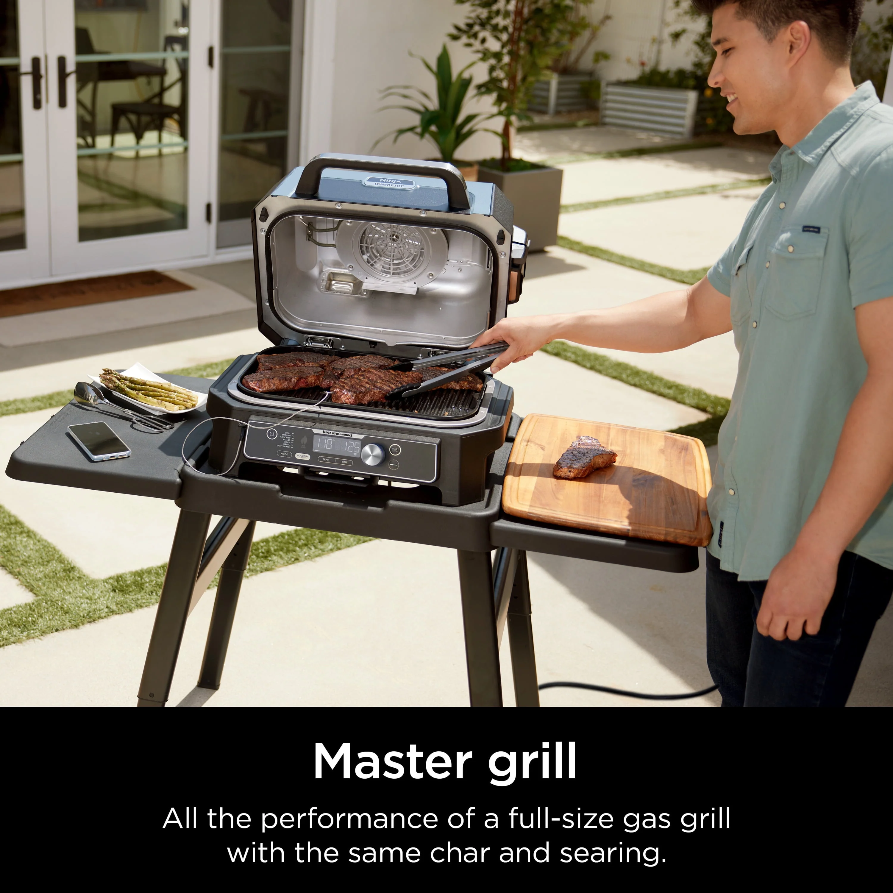 Ninja Woodfire ProConnect XL Outdoor 7-in-1 Grill & Smoker, App Enabled, Outdoor Air Fryer, Woodfire Technology, OG900