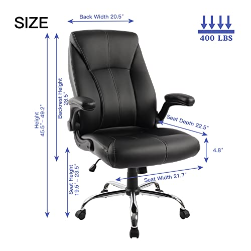 Big and Tall Office Chair for Heavy People 400lb, Executive Desk Computer Chair Adjustable Flip-up Armrests
