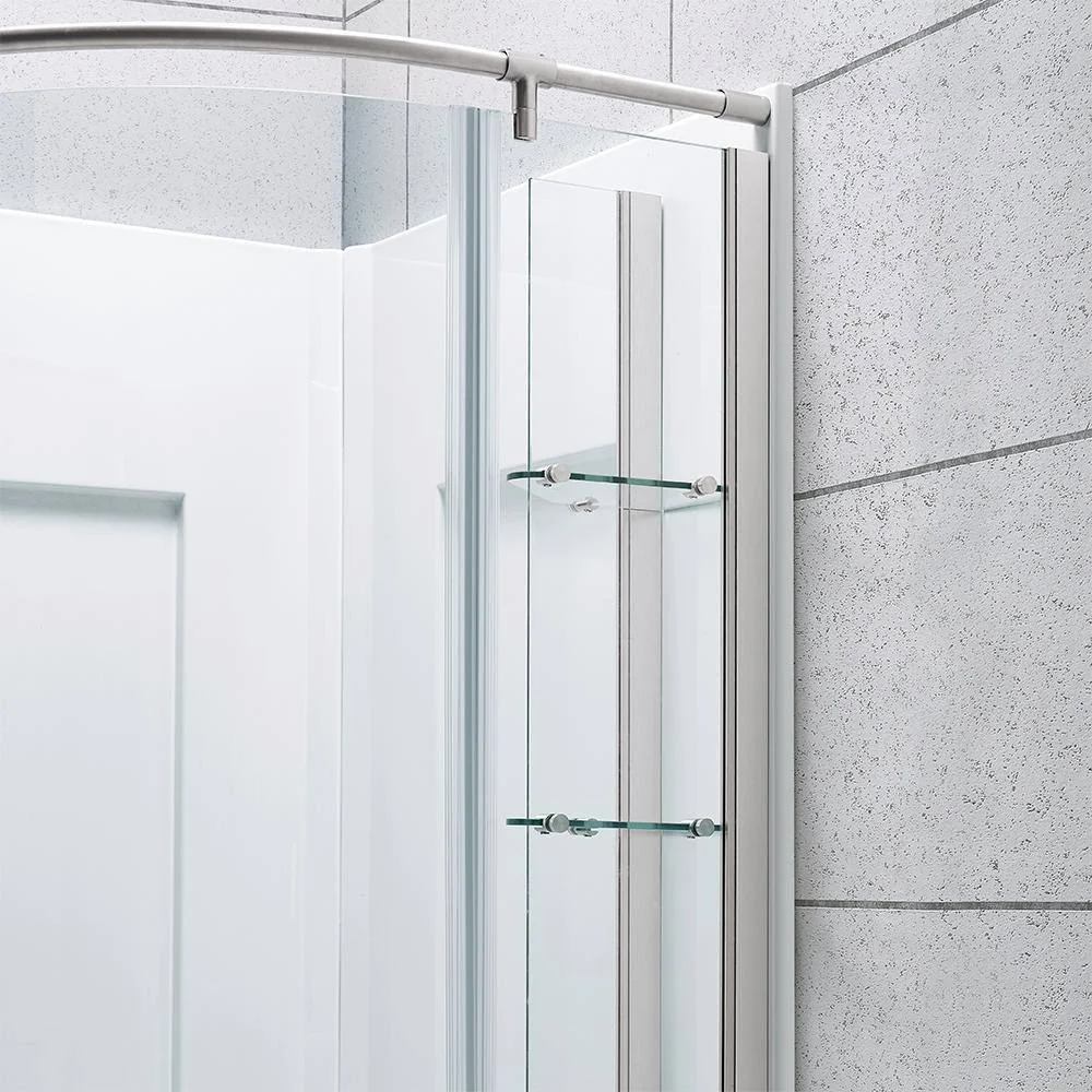 Glacier Bay Shower Stall Kit 34 in. x 76.40 in. Corner Drain Satin Nickel White GBSH133