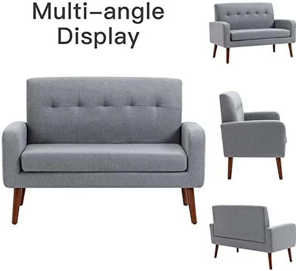 HOOMHIBIU 50'' Modern Fabric Loveseat Sofa Office Couch for Small Space  Living Room Soft Futon Small Couch for Bedroom (Grey) (M-6655)