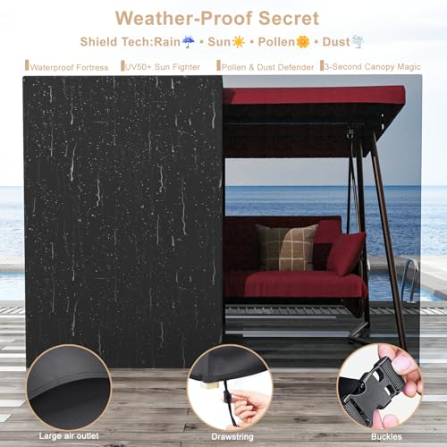 3-4 Person Oversized Outdoor Porch Swing with Adjustable Backrest Canopy,2-in-1 Swing Bed 800 lbs Capacity