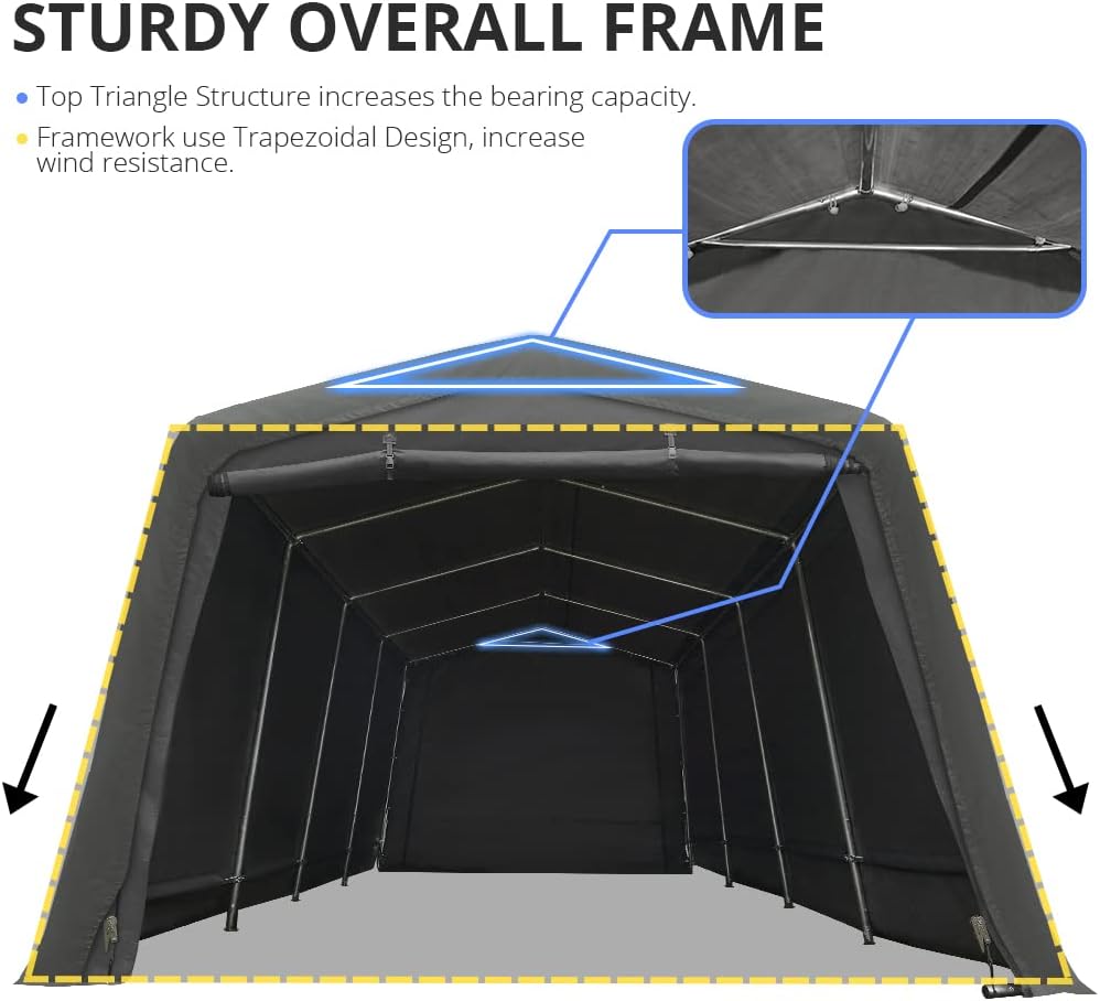 KING BIRD 13' x 20' x 12' Heavy Duty Anti-Snow Carport for SUV, Full-Size Truck and Boat, Outdoor Car Canopy Boat Shelter with Reinforced Ground Bars