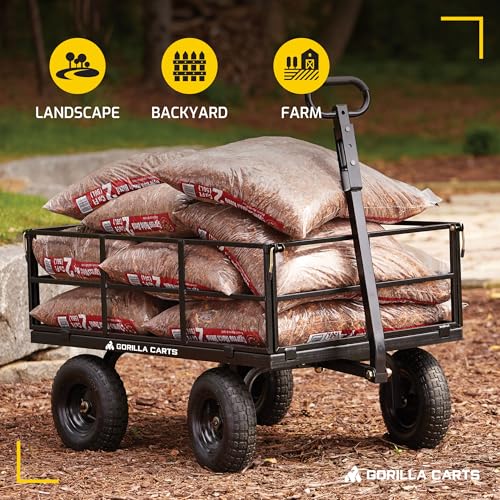 Gorilla Carts Steel Utility Wagon w/ Removable Side Panels, 1000 lb Capacity, Gray