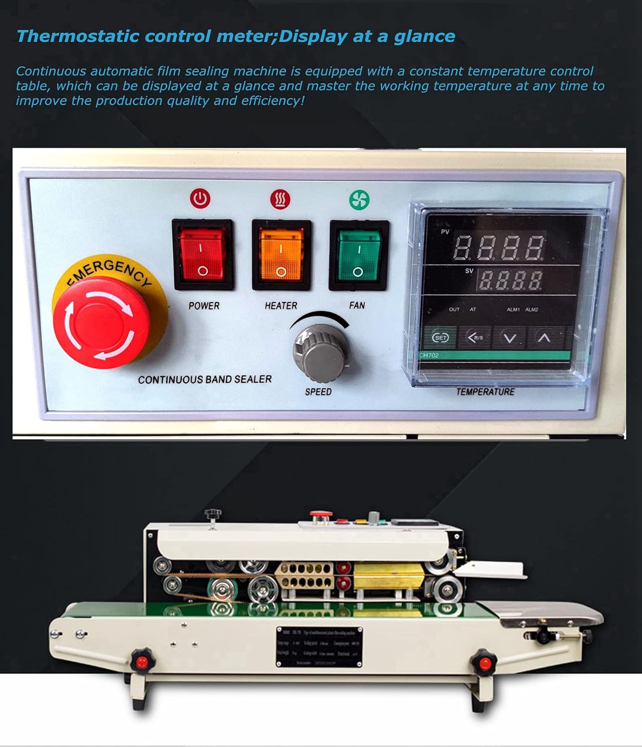 TECHTONGDA FR-770 Continuous Sealing Machine Vertical & Horizontal Automatic Band Sealer with Digital Thermostat for Plastic Poly Bag PVC Membrane