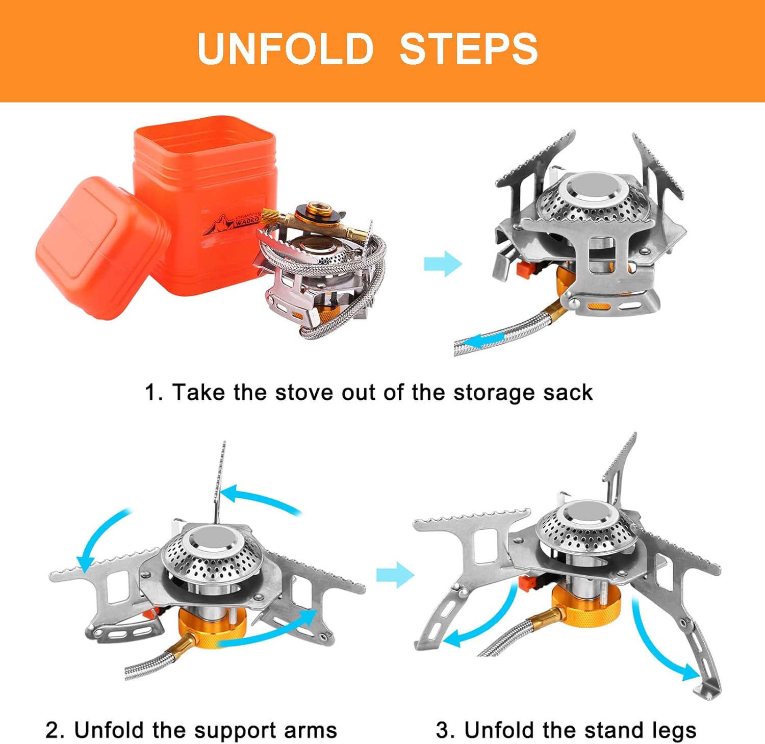 WADEO Camping Gas Stove, 3700W Portable Backpacking Stove with Piezo Ignition, Portable Burner