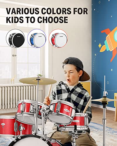 Kid Drum Sets-Donner 5-Piece for Beginners, 14 inch Full Size Complete Junior Drum Kit with Adjustable Throne, Cymbal, Hi-Hat, Pedal & Drumstick