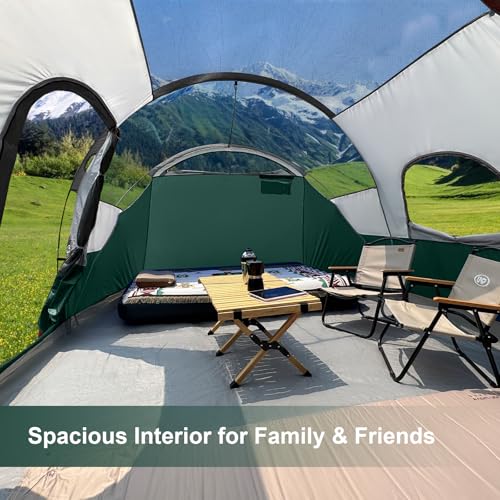 CAMPROS CP Tent 12-Person-Camping-Tents,3 Room Family Tents,Waterproof Windproof Family Tent with Top Rainfly,6 Large Mesh Windows,Double Layer