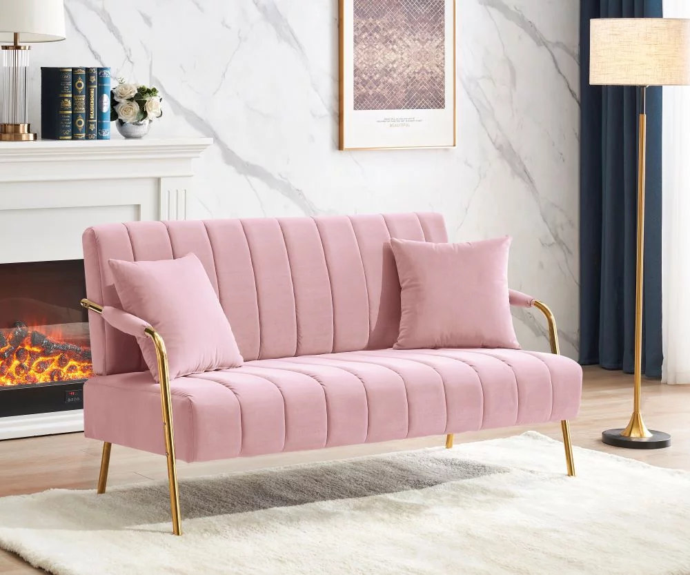 mayceyee Modern Velvet Loveseat, Upholstered Loveseat Sofa with 2 Pillows, Mid-Century 2-Seat Loveseat with 6 Metal Legs