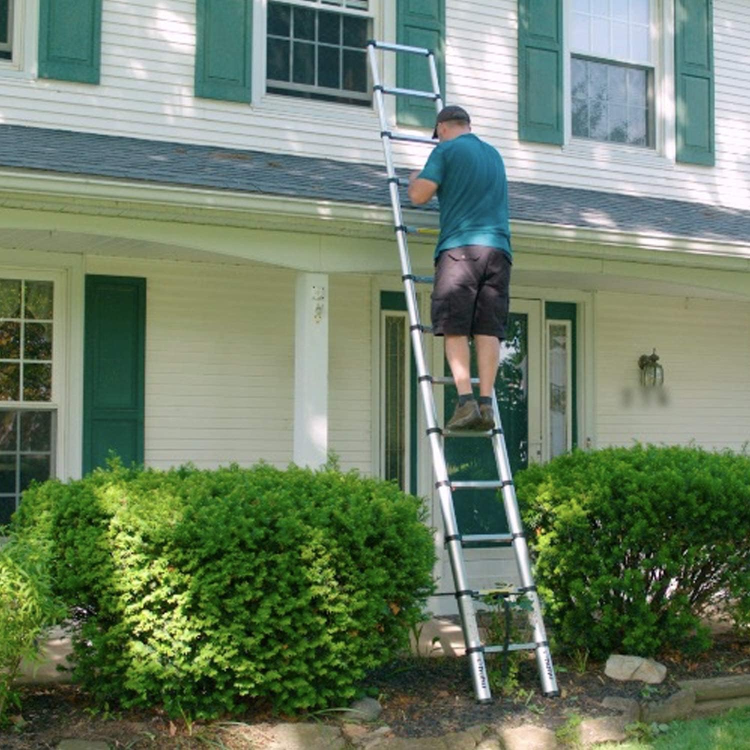 Telescoping Ladder, Ohuhu Upgraded 12.5 FT Aluminum One-Button Retraction Extension Ladder ANSI Certified Retractable Collapsible Ladders