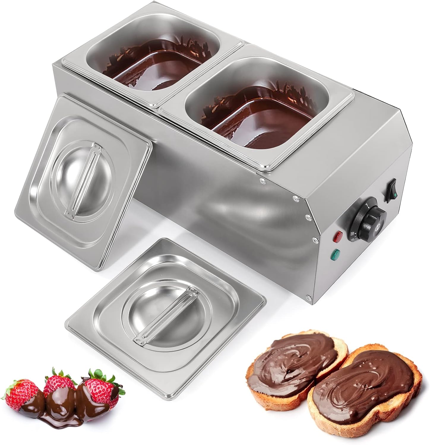 Dyna-Living 2-Tanks Chocolate Melting Machine Upgraded Chocolate Tempering Pot 1000W Electric Chocolate Melter Fondue with Temperature Control