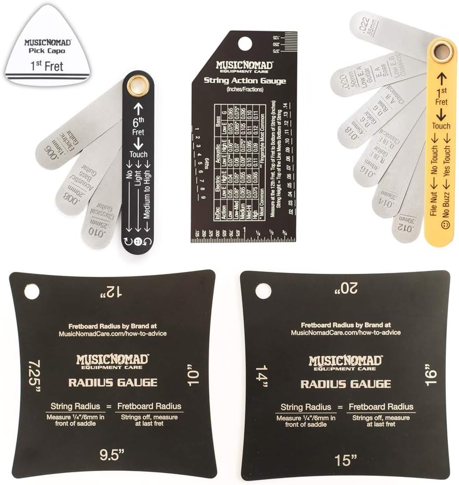MusicNomad Precision 6 pc. Guitar Setup Gauge Tool Set - Plus 24 pg. Instructional Booklet and Storage Case (MN604) Pack of 2