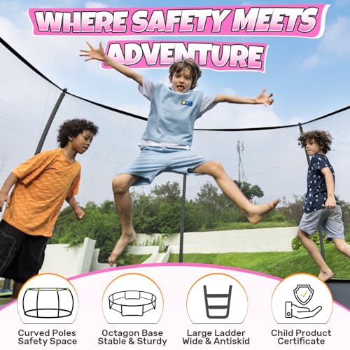 BCAN 8FT 10FT 12FT 14FT 15FT 16FT Recreational Trampoline with Enclosure for Kids Adults, ASTM Approved, Outdoor Trampolines with Ladder for Kids