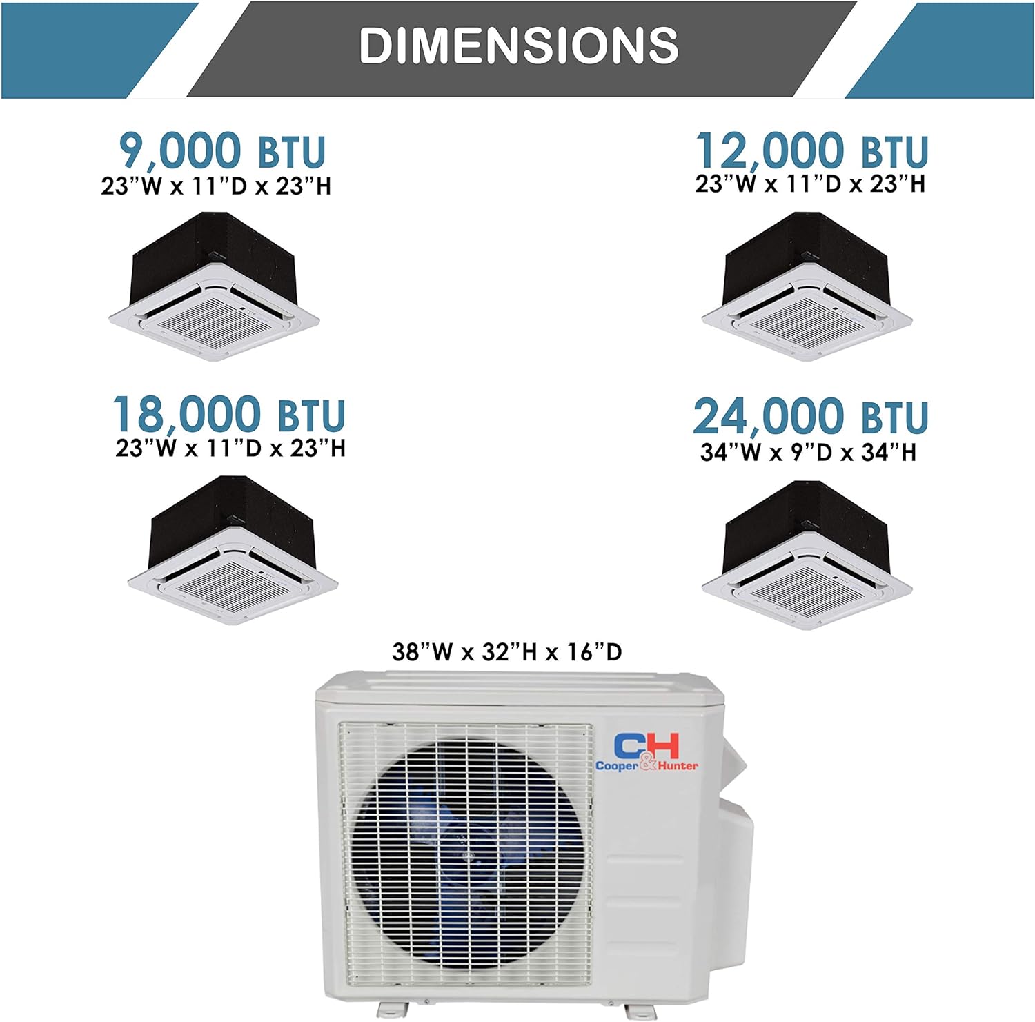 Dual 2 Zone Ductless Mini Split Ceiling Cassette Mini Split Air Conditioner Heat Pump 12000 12000 - Smart Home Appliances