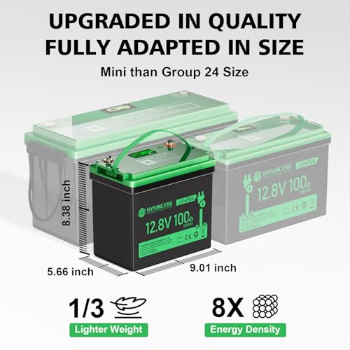 12V 100Ah LiFePO4 Lithium Battery, Mini Deep Cycle Rechargeable LiFePO4 Battery, Max.15000 Cycles Built in 100A BMS for RV, Trolling Motor, Camping