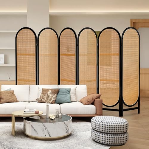 3 Panel Room Dividers and Folding Privacy Screens, Hand-Made Rattan Room Divider with Bi-Directional Hinge