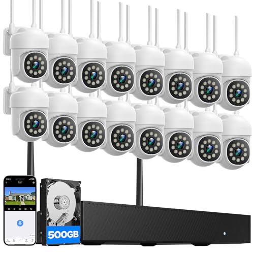 CAMCAMP Wireless Security Camera System, Expandable 16CH 4K NVR, 8PC PTZ WiFi Cameras for Home Security with Auto Human Tracking, 2 Way Audio